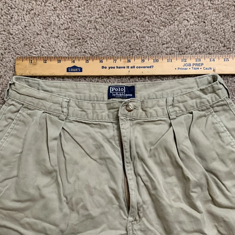 Vintage Polo by Ralph Lauren Made in USA Beige Pleated Cotton Shorts